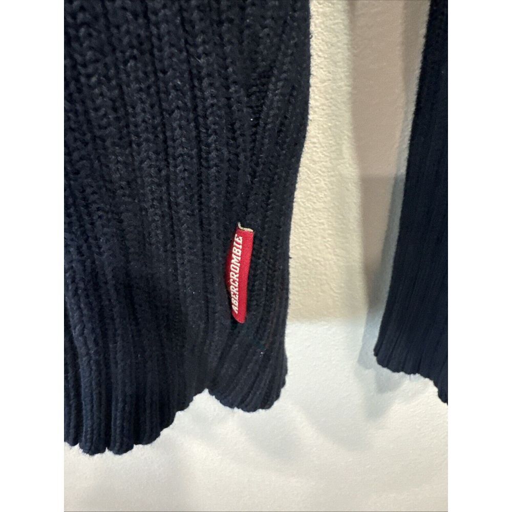 Abercrombie & Fitch Quarter Zip Sweater Men XL Navy Blue Ribbed Muscle Fit - Picture 6 of 9